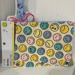 Yoobi Yellow Multi Smiley Face Binder Zip Pouch